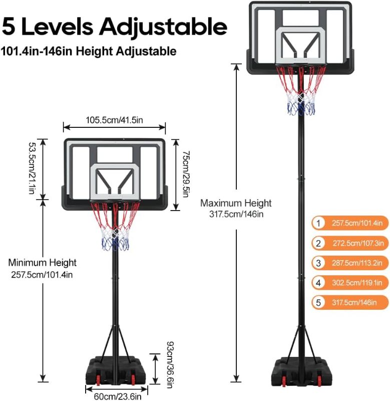 Photo 5 of (READ FULL POST) Basketball Hoop Outdoor 10FT Adjustable Height Hoop, Backboard System, 2 Wheels (8.4-10.4FT)