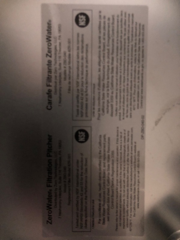 Photo 2 of ***JUST DISPENCER*DOES NOT HAVE FILTER***
ZeroWater 40-Cup Water Filter Dispenser - NSF Certified 0 TDS Water Filter to Remove Lead, Heavy Metals, PFOA/PFOS, Improve Tap Water Taste 40 Cup