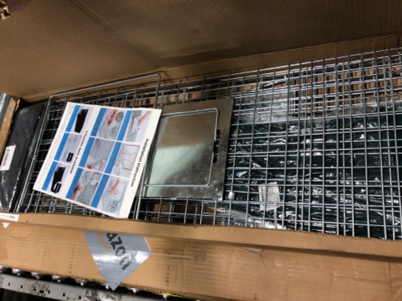 Photo 2 of Live Animal Trap Cage with Cover and Gloves, Heavy Duty Folding Animal Traps Cage for Stray Cats, Humane Cat Trap for Raccoon, Squirrel, Skunk, Catch and Release - (32 x 10 x 12 inches) 32*10*12 inch Trap Cage with Gloves and Cover