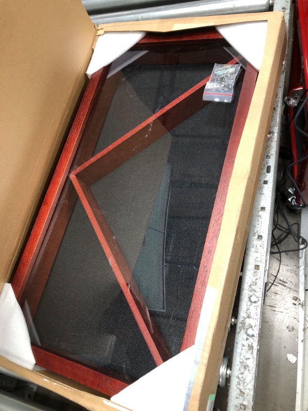 Photo 1 of ILOT Large Military Shadow Box - Solid Wood Flag Case for 5' x 9.5' American Veteran Burial Flag, Velvet Like Felt Lining for Medals, and Polished Plexiglass (Mahogany)