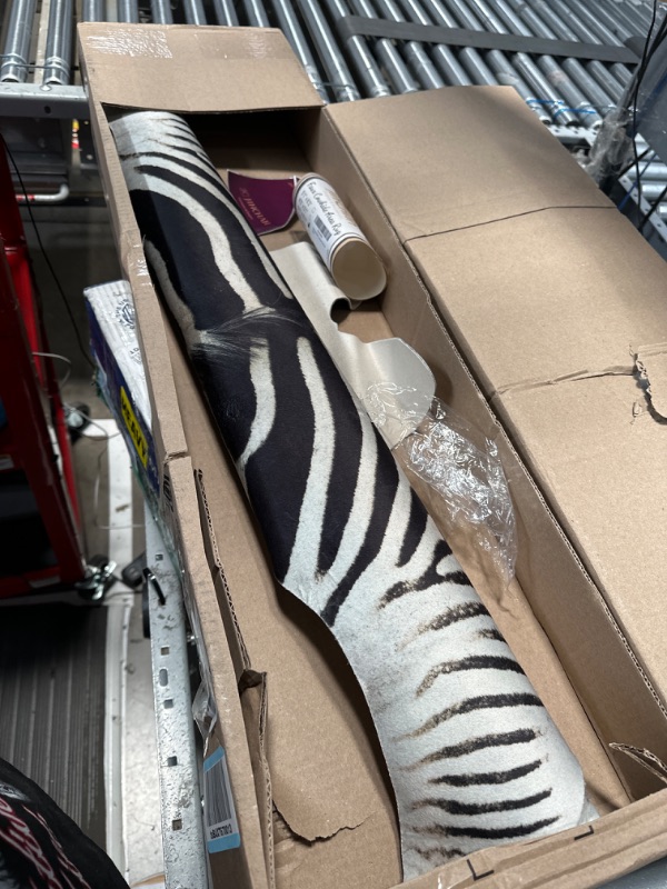 Photo 1 of jinchan Zebra Print Area Rug Faux Skin Cowhide Animal Design Mat Safari Rug Indoor floorcover for Bedroom Living Room 3'1"x3'11" Black