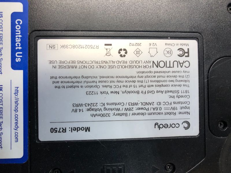 Photo 6 of ***HEAVILY USED AND DIRTY - POWERS ON - UNABLE TO TEST FURTHER - LIKELY MISSING PARTS***
Coredy R750 Robot Vacuum Cleaner, Compatible with Alexa, Mopping System, Boost Intellect, Virtual Boundary Supported, 2200Pa Suction, Super-Thin, Upgraded Robotic Vac