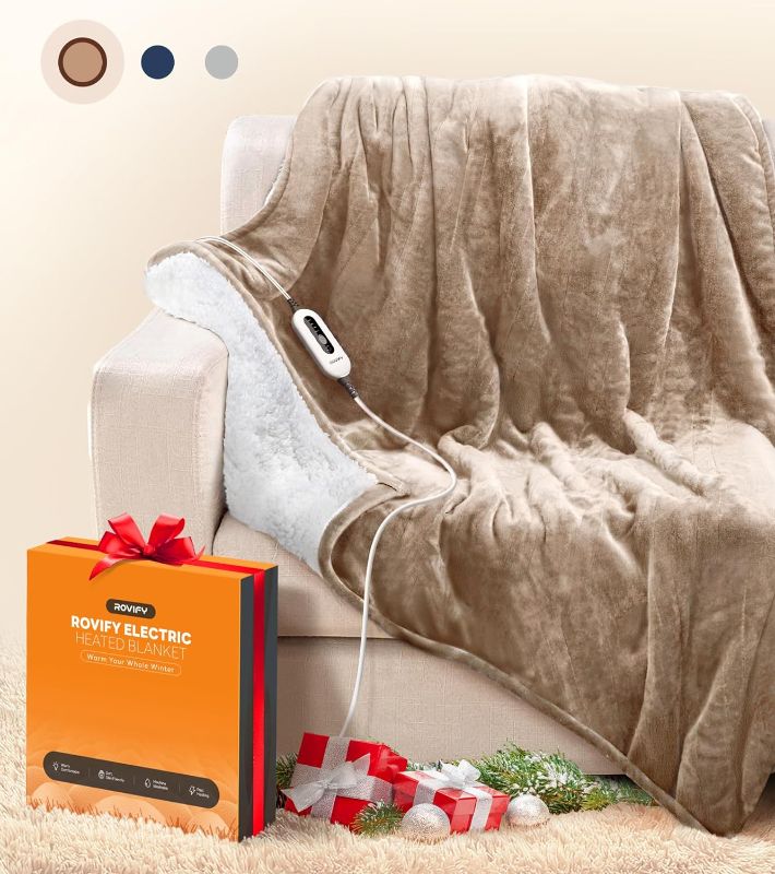 Photo 1 of 2X Warmth Heated Blanket w/Lager Dense Area, Ultra Soft Safe Electric Blanket Throw w/Flannel Sherpa, 4 Levels Instant Heating Blanket 4H Auto-Off, Washable Blanket UL Certified
