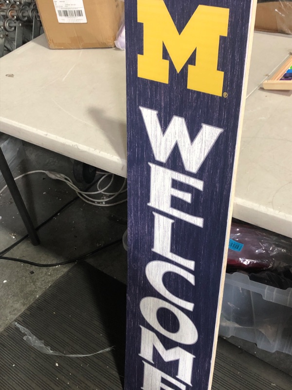 Photo 2 of (minor damage)(see all images) Michigan Wolverines Welcome Porch Leaner, 11x46 Inches