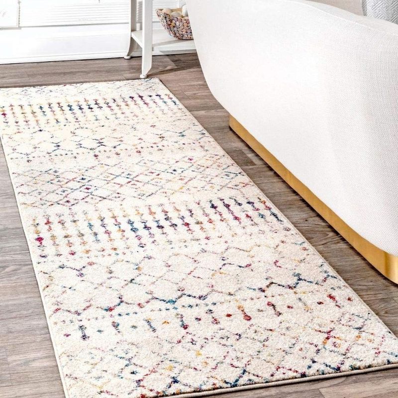 Photo 1 of 2' 6" X 20' Runner Rugs Modern & Contemporary Moroccan Trellis Tribal Rug Pattern - Multi Ivory Color Rustic Latex Free Polypropylene Synthetic Transitional Look Geometric Rug - Indoor, Outdoor, Patio
