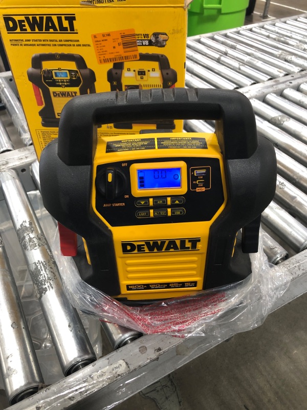 Photo 2 of DEWALT DXAEJ14-Type2 Digital Portable Power Station Jump Starter - 1600 Peak Amps with 120 PSI Compressor, AC Charging Cube, 15W USB-A and 25W USB-C Power for Electronic Devices 1600 Amps