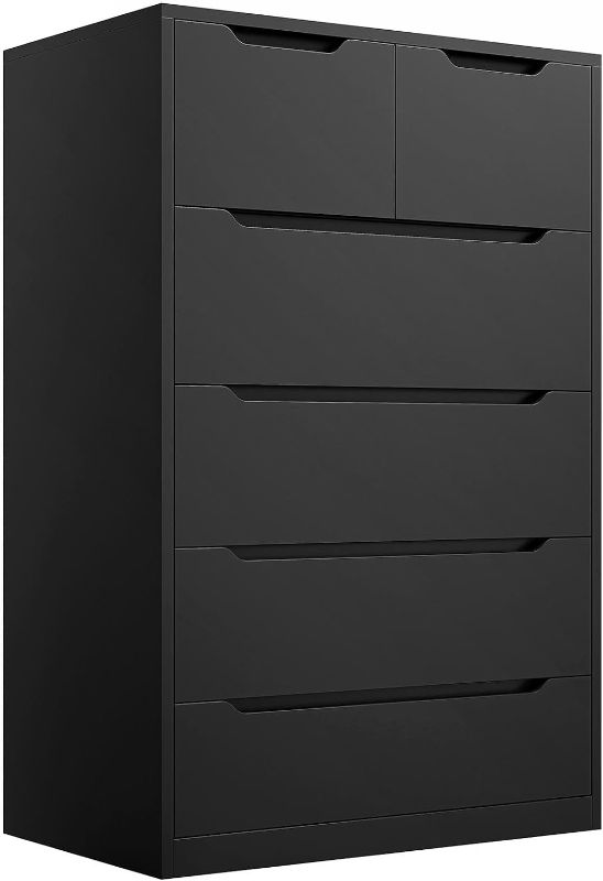 Photo 1 of 4/5/6 Drawer Dresser, Modern Chest of Drawers Without Handle Wooden Tall Dresser Storage Cabinet Bedroom Furniture for Home Office (black, 6 Drawer) 6 Drawer black 
