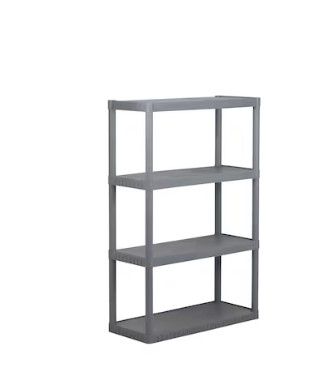 Photo 1 of **SEE NOTES**Project Source Plastic 4-Tier Utility Shelving Unit (34.75-in W x 14.63-in D x 52.62-in H) Gray, (50-lb Capacity Per Shelf)
