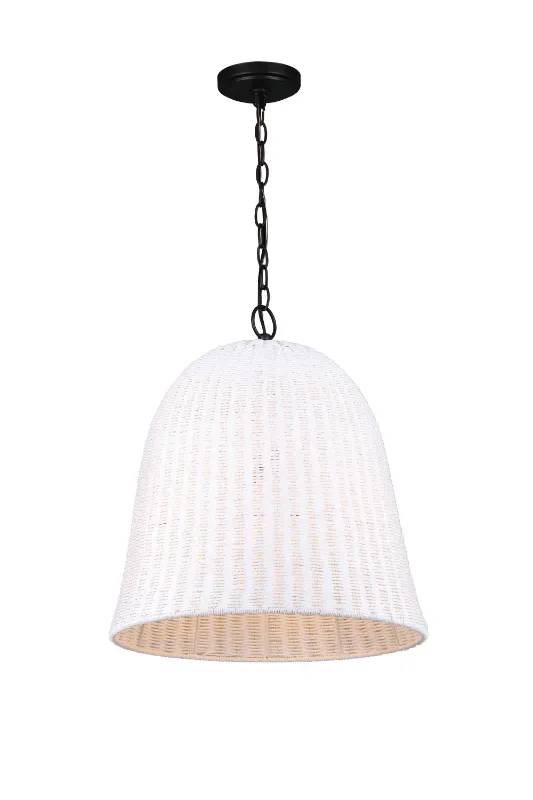 Photo 1 of allen + roth Elizabeth Black Canopy with White Rattan Shade Modern/Contemporary Bell Hanging Pendant Light
