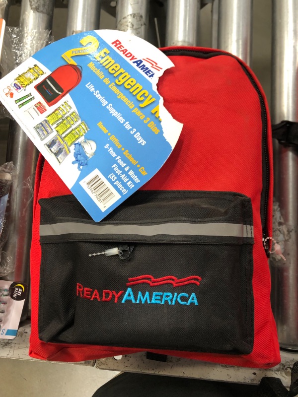 Photo 3 of **EXP SEE NOTES**Ready America 70280 72 Hour Emergency Kit, 2-Person, 3-Day Backpack, Includes First Aid Kit, Survival Blanket, Portable Preparedness Go-Bag for Camping, Car, Earthquake, Travel, Hiking, and Hunting, Red