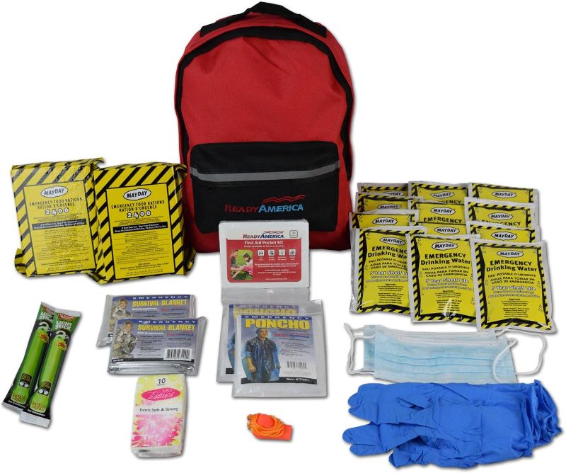 Photo 1 of **EXP SEE NOTES**Ready America 70280 72 Hour Emergency Kit, 2-Person, 3-Day Backpack, Includes First Aid Kit, Survival Blanket, Portable Preparedness Go-Bag for Camping, Car, Earthquake, Travel, Hiking, and Hunting, Red