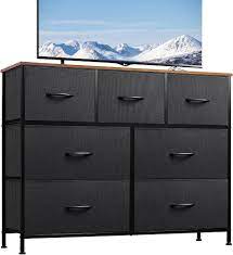 Photo 1 of *MISSING HARDWARE* WLIVE Dresser TV Stand, Entertainment Center with Fabric Drawers, Media Console Table with Metal Frame and Wood Top for TV up to 45 inch, Chest of Drawers for Bedroom, Living Room, black