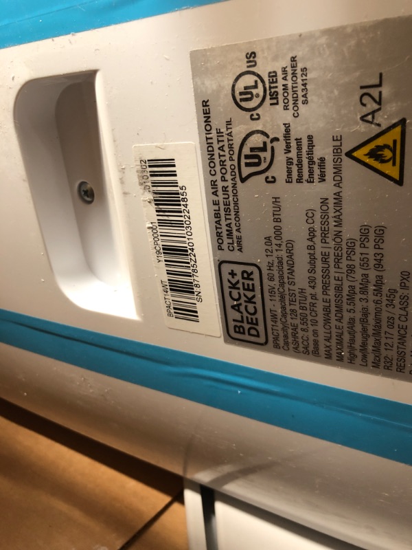 Photo 5 of *SEE NOTES* HEAVY DAMAGE TO UNIT ** BLACK+DECKER Air Conditioner, 14,000 BTU Air Conditioner Portable for Room up to 700 Sq. Ft., 3-in-1 AC Unit, Dehumidifier, & Fan, Portable AC with Installation Kit & Remote Control White 14,000 BTU