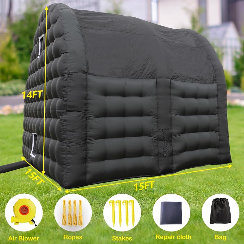 Photo 1 of Large Black Inkjet Inflatable Tent(15x15x14FT) Includes Blower Square Gazebo Event Room Large Inflatable Party Tent for Backyard,Outdoor EventsParties, Shows, Events, and Commercial Use
