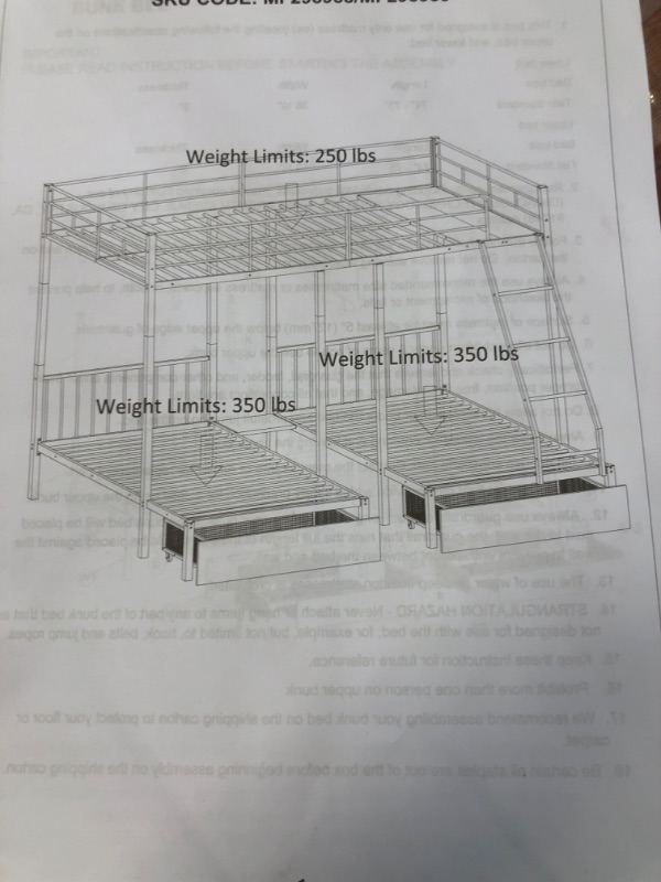 Photo 3 of *BOX 2 OF 2*  Full Over Twin & Twin Bunk Bed, Metal Triple Bunk Bed with Drawers and Guardrails
