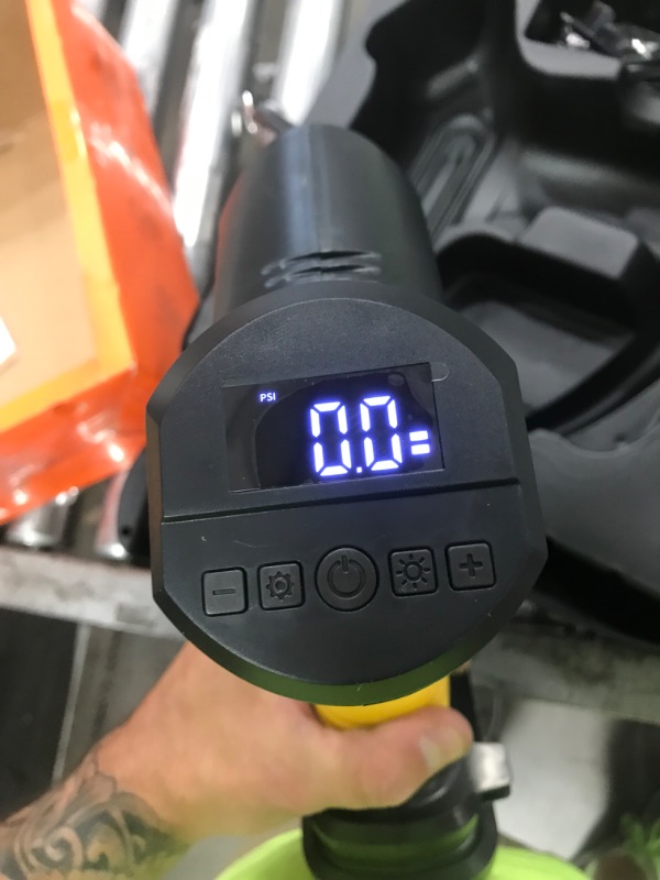 Photo 2 of AstroAI Tire Inflator Air Compressor Cordless Car Tire Pump with 20V Rechargeable Li-ion Battery 150 PSI Portable Handheld Air Pump with 12 V Car Power Adapter for Cars Motorcycles LS40791?C1? 1-yellow