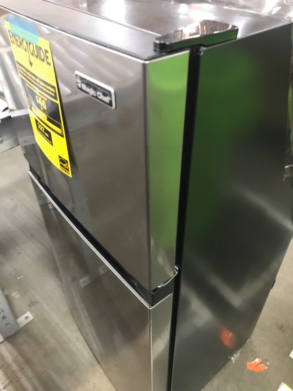 Photo 1 of Magic Chef 18.5 in. W, 4.5 Cu. Ft. 2-Door Mini Refrigerator, with Freezer in Platinum Steel
