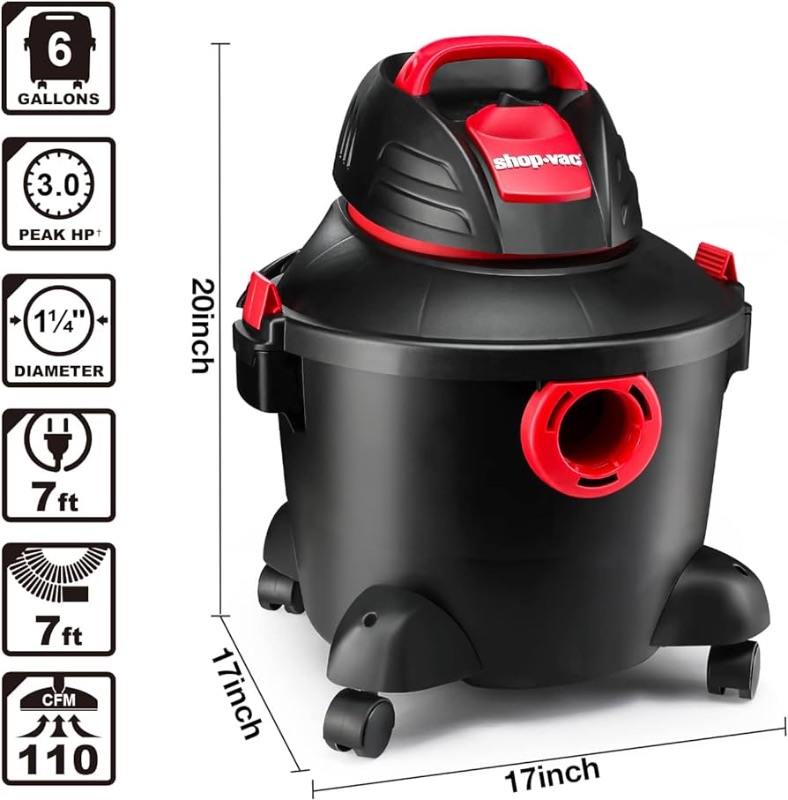 Photo 1 of Shop-Vac 6 Gallon 3.0 Peak HP Wet Dry Vacuum, Heavy-Duty Shop Vacuum