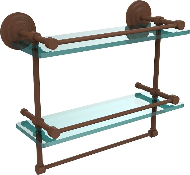 Photo 1 of Allied Brass QN-2TB/16-GAL-ABZ Qn 2 Tb Gal Inch Gallery Double Towel Bar Glass Shelf, 16 Inch, Antique Bronze
