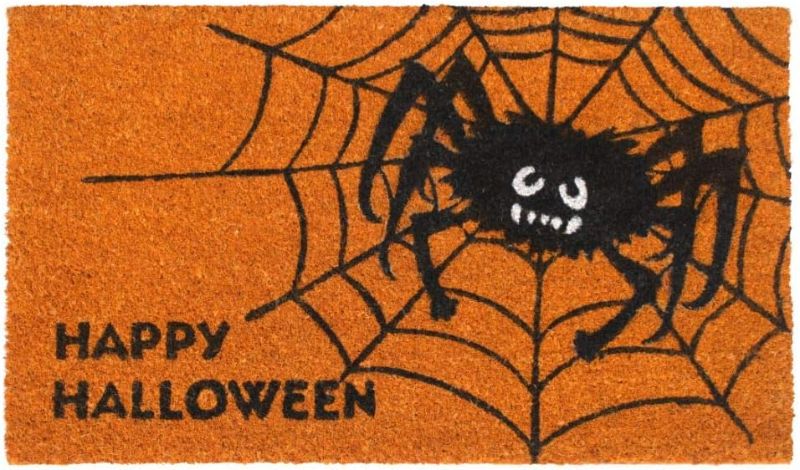 Photo 1 of Black Tufted Happy Haloween Spider Web Doormat, 18" x 30"
