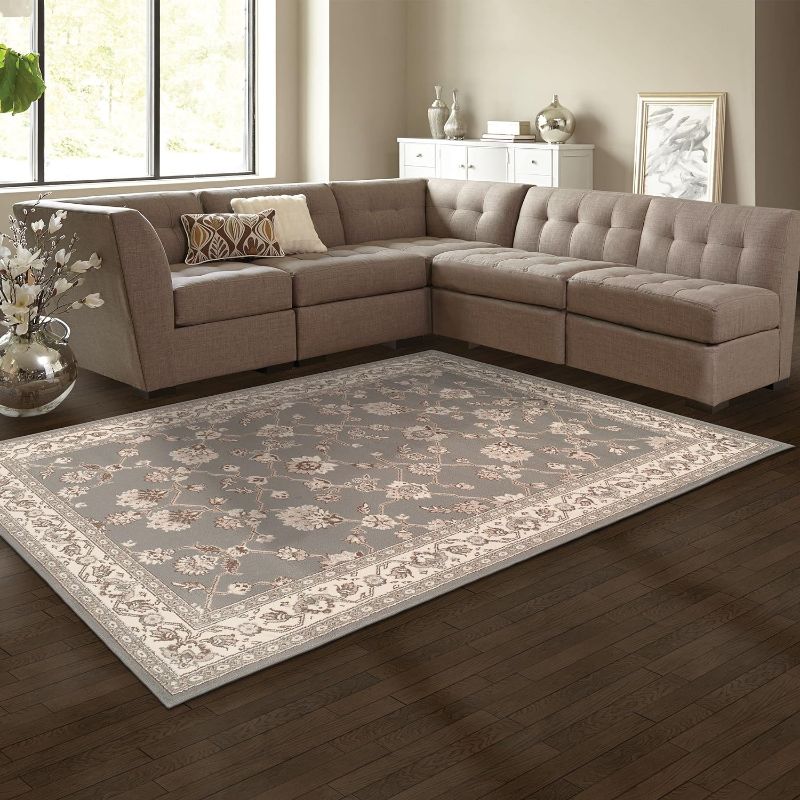 Photo 1 of SUPERIOR Elegant Kingfield Collection Area Rug, 8mm Pile Height with Jute Backing, Classic Bordered Rug Design, Slate, 2' 6" x 8' Runner
