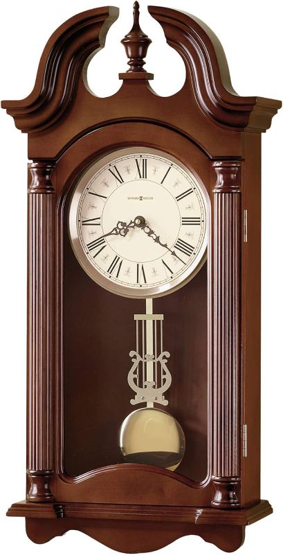 Photo 1 of Howard Miller Hulbert Wall Clock II 549-508 – Windsor Cherry Finish, Vintage Home Decor, Polished Brass Finished Pendulum, Quartz Triple-Chime Movement, Volume Control
