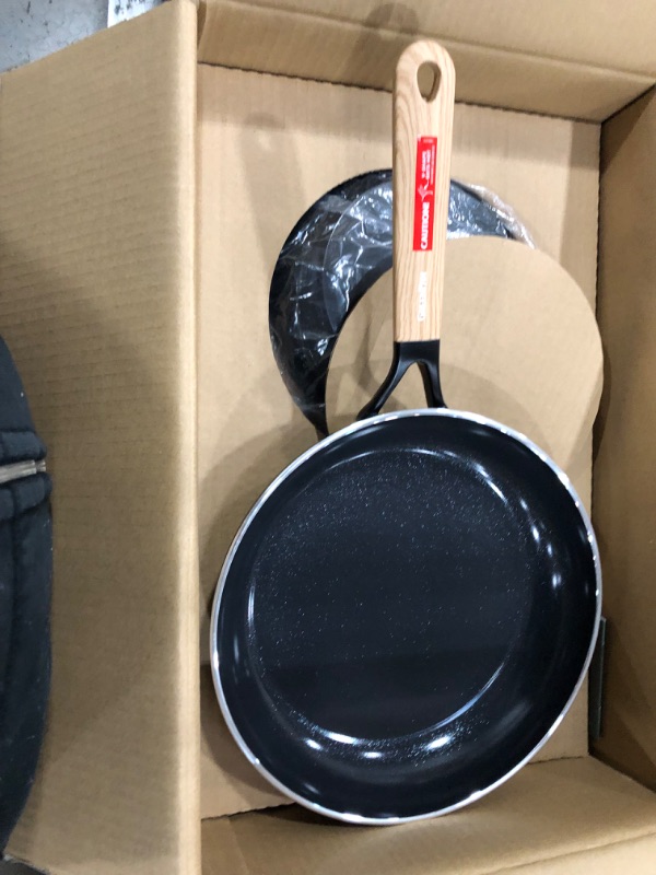 Photo 1 of GreenPan SmartShape Healthy Ceramic Nonstick 3-Piece Frypan Set, PFAS-Free, Dishwasher Safe, Light Wood
