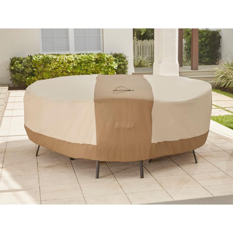 Photo 1 of **Hampton Bay Round Table Outdoor Patio with Chair Cover, Beige
