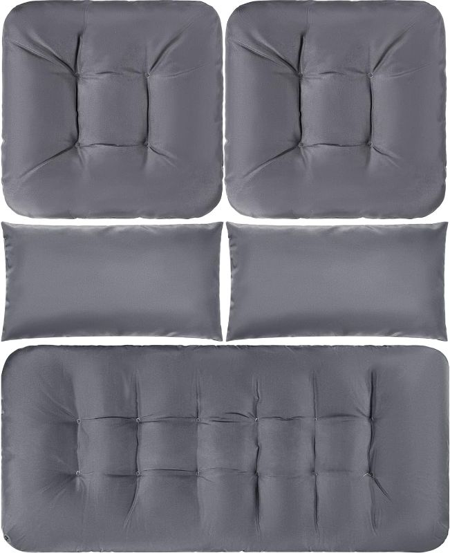 Photo 1 of 5 Pieces Wicker Patio Cushion Sets Include 1 Loveseat 2 U-Shape 2 Matching Chair Cushions Indoor Outdoor Tufted Settee Bench Cushions Replacement Loveseat Cushions for Outdoor Furniture (Light Gray)
