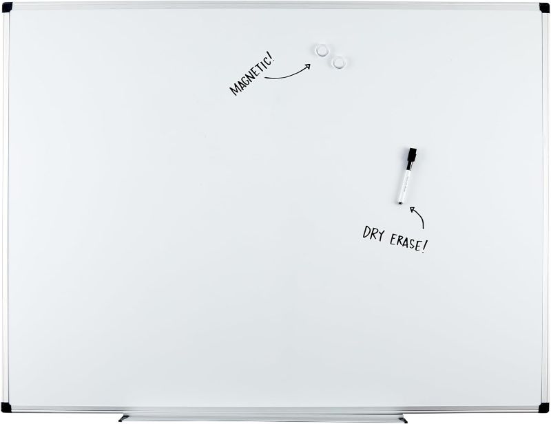 Photo 1 of Amazon Basics Magnetic Dry Erase White Board, 36 x 48-Inch, Aluminum Frame, Silver/White
