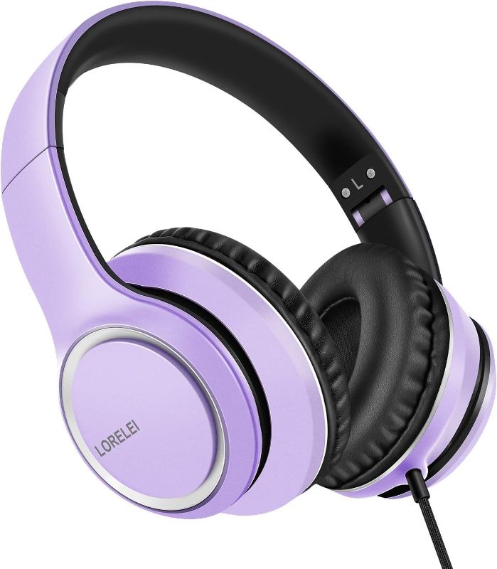 Photo 1 of LORELEI X8 Over-Ear Wired Headphones with Microphone with 1.45m-Tangle-Free Nylon Line&3.5mm Plug,Lightweight Foldable & Portable Headphones for Smartphone,Tablet,Computer,Mp3/4(Dark Purple)
