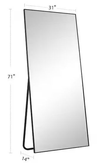 Photo 1 of 31.5 in. W x 71 in. H Rectangle Framed Black Tempered Glass Full-Length Mirror
