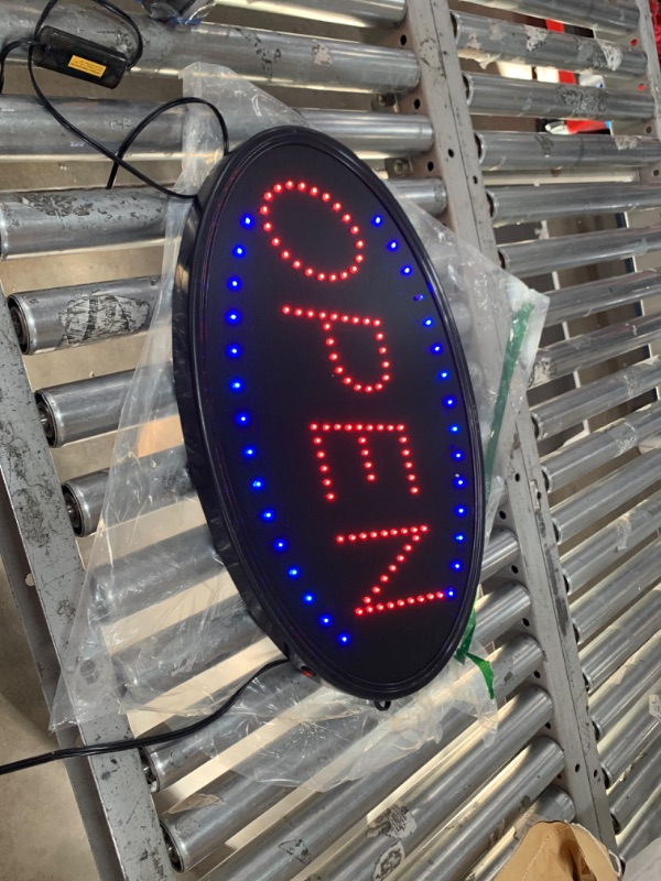 Photo 2 of KEBE LED Open Sign, Bright High Visibility Advertisement Board Electric Display Sign Flashing Light for Business Walls Window Shop Bar Hotel, Two Modes (19"x10")