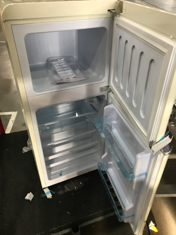 View 4 of KRIB BLING 3.5 Cu.Ft Compact Refrigerator Mini Fridge with Freezer 7 Level Adjustable Thermostat Removable Shelves Small Refrigerator for Office Dorm Apartment Cream