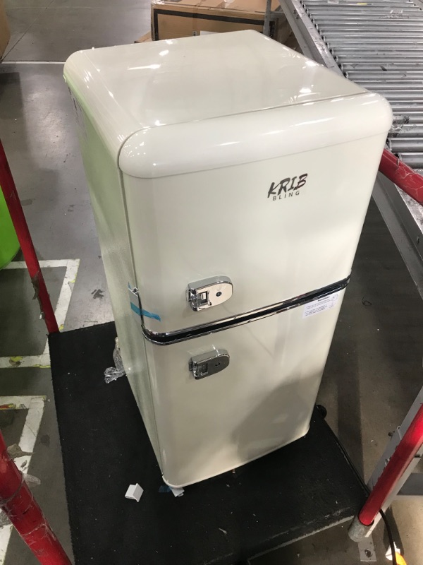 View 2 of KRIB BLING 3.5 Cu.Ft Compact Refrigerator Mini Fridge with Freezer 7 Level Adjustable Thermostat Removable Shelves Small Refrigerator for Office Dorm Apartment Cream