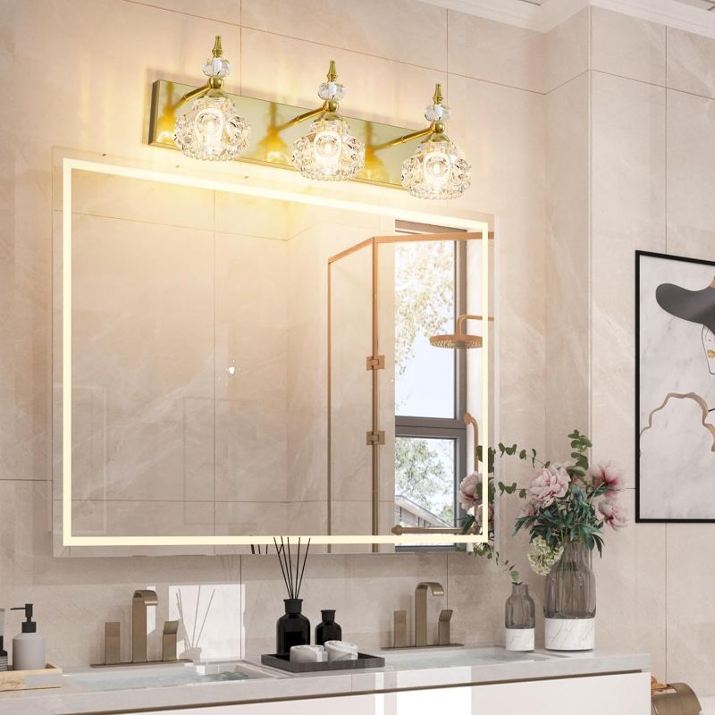 Photo 1 of **SEE NOTES**Tipace Vintage 3-Light Wall Sconces Modern Brass Bathroom Vanity Lighting Fixtures Crystal Glass Retro Vanity Light for Bedroom,Bathroom,Foyer(Exclude Bulb) Long Plate Base-Brass 3-Light