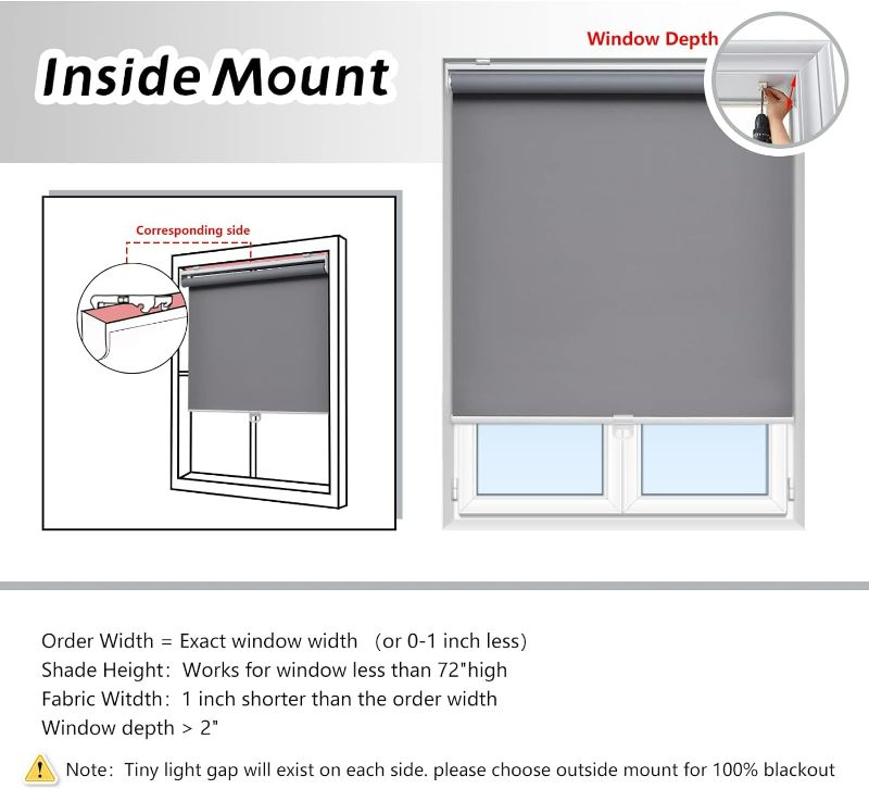 Photo 3 of (READ FULL POST) AOSKY Cordless Roller Shades Blackout Blinds for Windows Room Darkening Rolled Up Shades with Spring System, UV Protection Window Shades Door Blinds for Home and Office (24" W x 72" H, Grey) 24x72 Grey