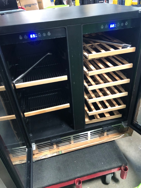 Photo 3 of **SEE NOTES**30" Wine and Beverage Refrigerator - Dual Zone Wine and Beverage Cooler, Under Counter/Freestanding Wine and Beer Fridge Holds 28 Bottles & 90 Cans - Ideal for Home, Bar, and Office-Premium Cooling Stainless Steel Double Door (Glass Door) 30"