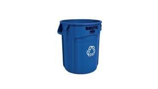 Photo 1 of 2, Brute Heavy-Duty Round Outdoor Recycling Bin 20 Gallon Blue Plastic
