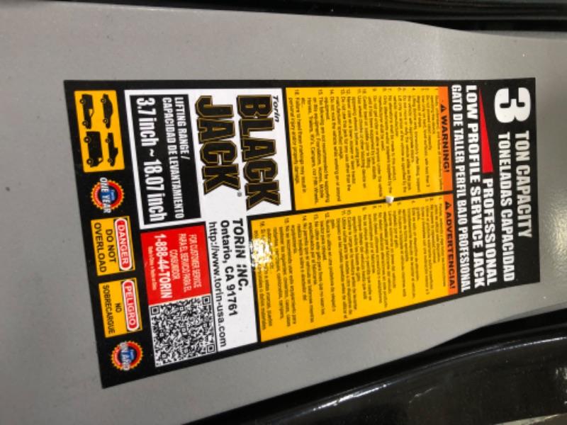 Photo 3 of **SEE NOTES**Torin T83505W Blackjack Hydraulic Low Profile Steel Racing Floor Jack with Single Piston Quick Lift Pump, 3 Ton (6,000 lb) Capacity, Black 3 Ton (6,000 LBs)