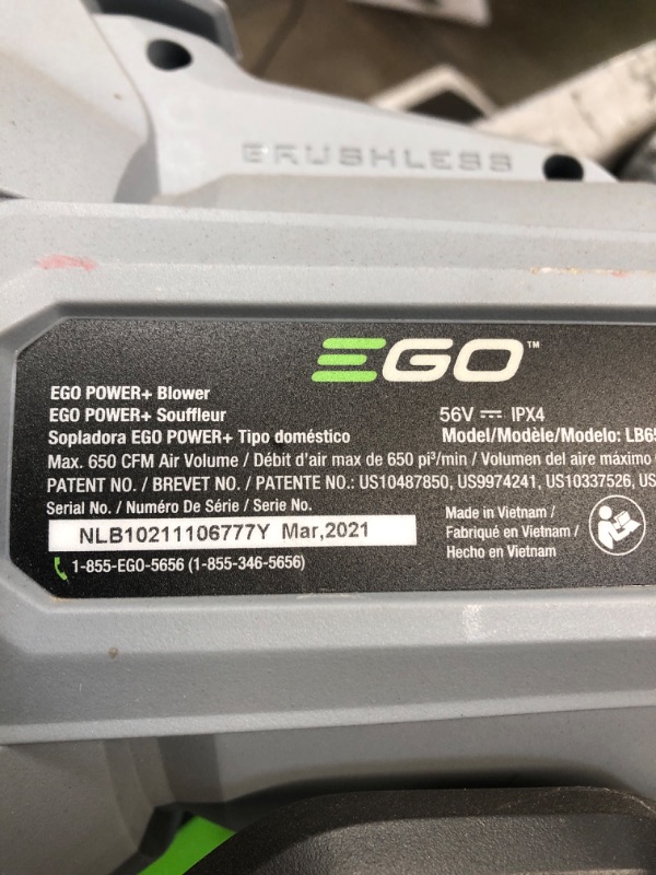 Photo 2 of ***NOT FUNCTIONAL - SEE COMMENTS***
EGO Power+ LB6700 670 CFM 180 MPH 56V Lithium-Ion Cordless Electric Variable-Speed Blower