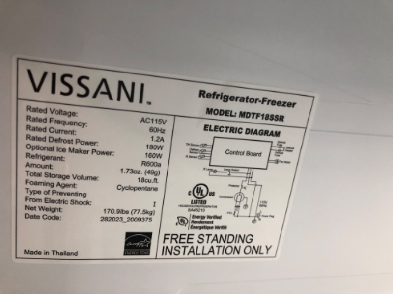 Photo 9 of **SEE NOTES*Vissani
18 cu. ft. Top Freezer Refrigerator in Stainless Steel Look