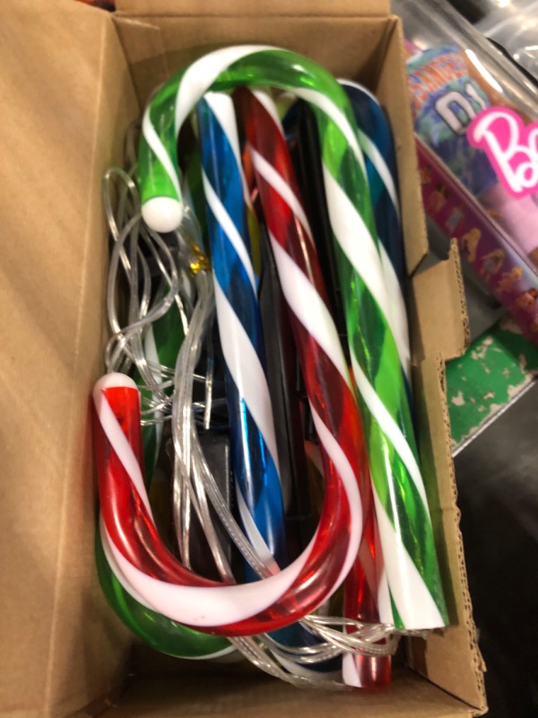 Photo 1 of 2 Sets Christmas Candy Cane Lights Outdoor Solar Path Lights Candy Cane Pathway Markers for Yard Garden Patio Walkway Party Decor, Colorful Light
