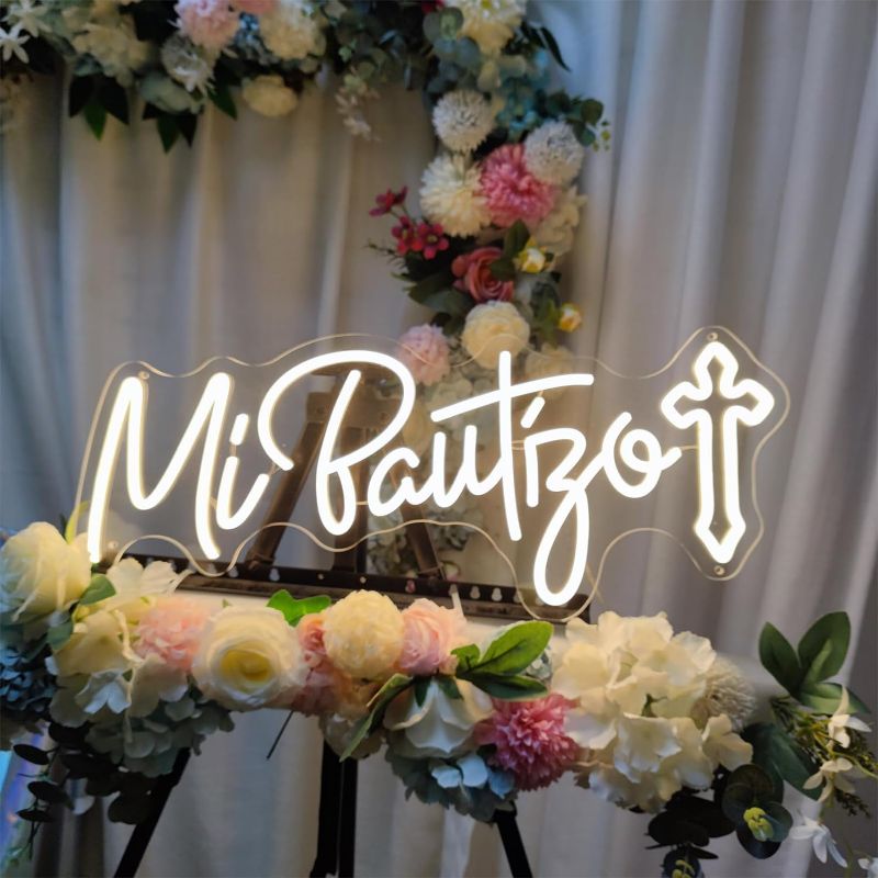 Photo 1 of *********No cross on the sign but very similar**********
Mi Bautizo Neon Sign for Baptism Decorations Wall Decor, Mi Bautizo 20*9Inches Led Neon Sign,Mi Bautizo Sign Perfect For Children's Birthday Decoration,Room,Party,Bedroom,Garden,Birthday Party,Chris