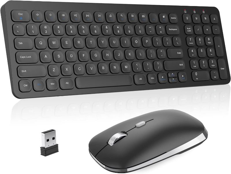 Photo 1 of Wireless Keyboard and Mouse Combo, PINKCAT Compact Quiet Full Size Wireless Keyboard and Mouse Set 2.4G Ultra-Thin Sleek Design for Laptop, PC, Notebook, Computer, Mac, Desktop, Windows - (Black)