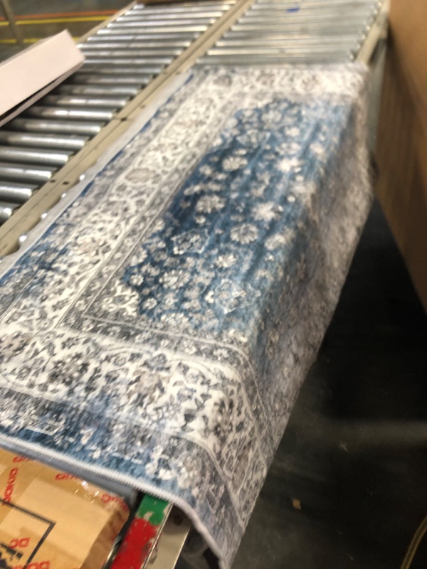 Photo 1 of 4x6 Area Rugs for Living Room, Stain Resistant Washable Rugs for Dining Room, Kitchen, Floral Vintage Non-Slip Area Rug 4x6 Blue Rug
