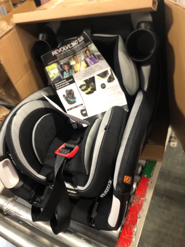 Photo 1 of Evenflo Revolve360 Slim 2-in-1 Rotational Car Seat with Quick Clean Cover (Salem Black) Revolve Slim Quick Clean Cover Salem Black