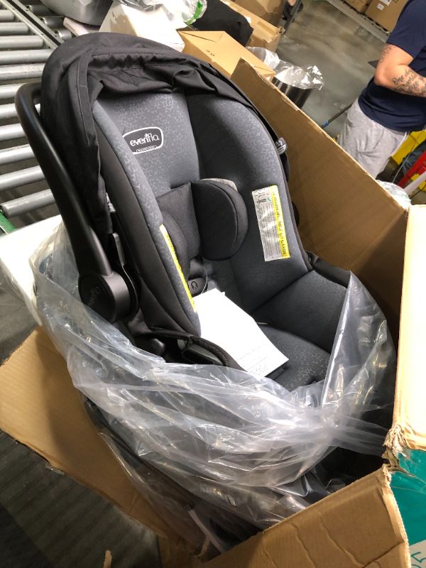 Photo 3 of Evenflo LiteMax DLX Infant Car Seat with FreeFlow Fabric, SafeZone and Load Leg Base DLX with Load Leg Sawyer Gray