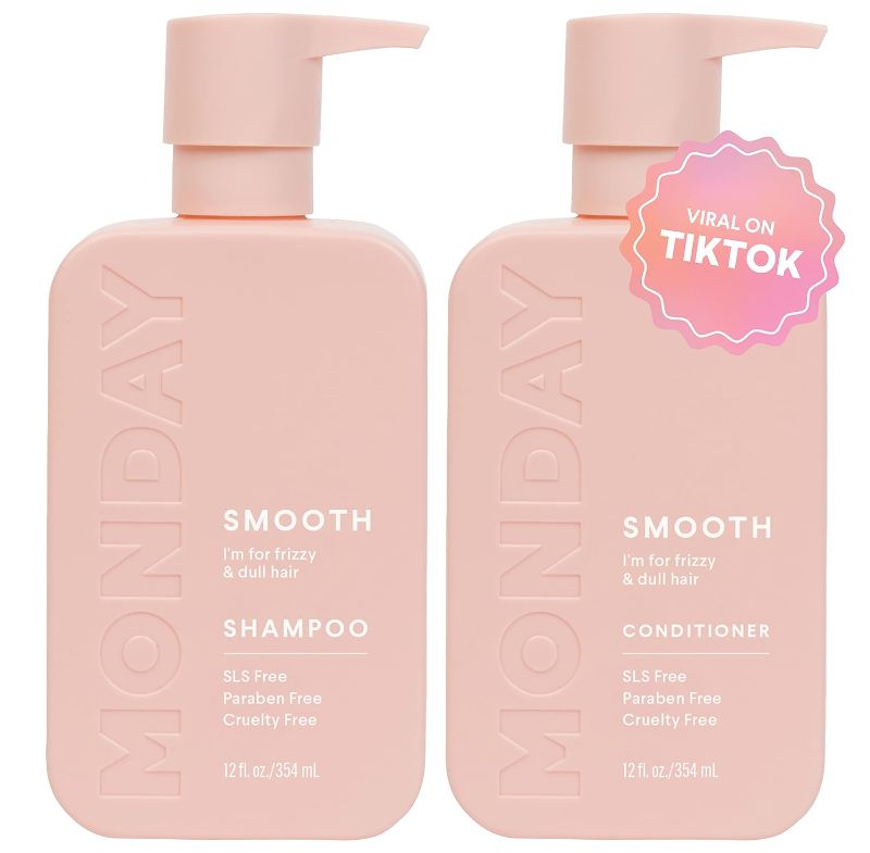 Photo 1 of *** APPEARS NEW*****MONDAY HAIRCARE Smooth Shampoo + Conditioner Bathroom Set (2 Pack) 12oz Each for Frizzy, Coarse, and Curly Hair, Made from Coconut Oil, Shea Butter, & Vitamin E, 100% Recyclable Bottles
