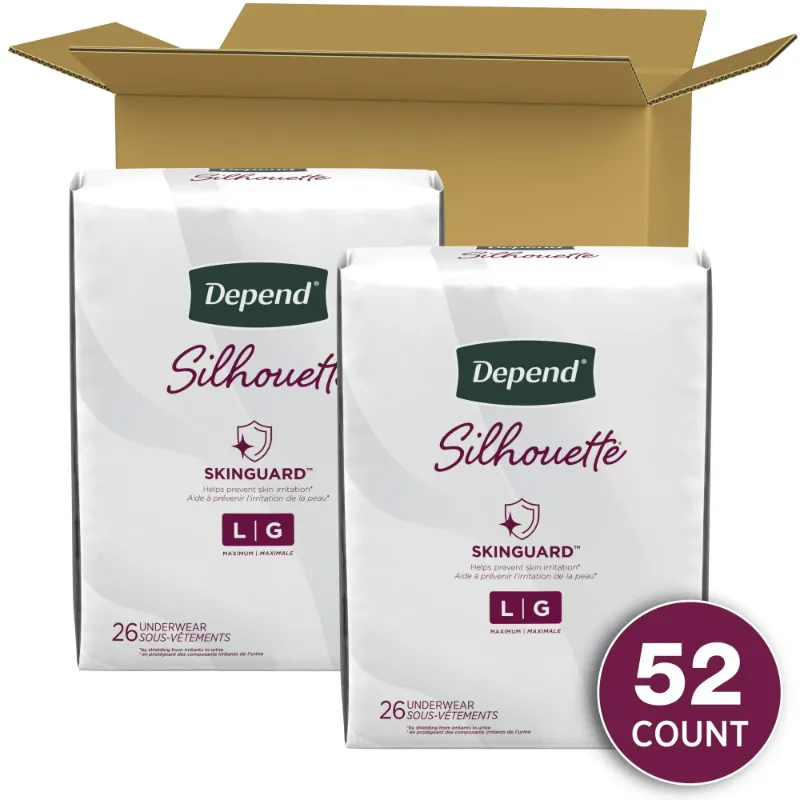 Photo 1 of Depend Silhouette Adult Incontinence Underwear for Women, L, Black, 52Ct
